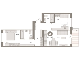 Продается 2-комнатная квартира ЖК Пшеница, дом 2.2, 67.92  м&sup2;, 10240000 рублей