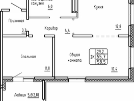 Продается 2-комнатная квартира ЖК Самоцветы, Бирюза дом 2, 58.5  м&sup2;, 7050000 рублей