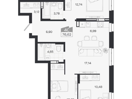 Продается 4-комнатная квартира ЖК Квартал 54, дом 1, 76.62  м&sup2;, 10838000 рублей