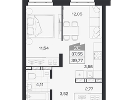 Продается 2-комнатная квартира ЖК Квартал 54, дом 1, 37.55  м&sup2;, 6969000 рублей