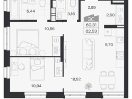 Продается 3-комнатная квартира ЖК Квартал 54, дом 1, 60.31  м&sup2;, 9685000 рублей