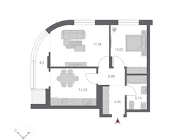 Продается 2-комнатная квартира ЖК Беринг, дом 3, 59.64  м&sup2;, 10590000 рублей