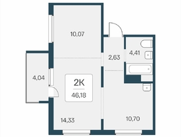 Продается 2-комнатная квартира ЖК Эко-квартал на Кедровой, дом 6, 46.18  м&sup2;, 6150000 рублей