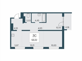 Продается 3-комнатная квартира ЖК Эко-квартал на Кедровой, дом 7, 58.82  м&sup2;, 6950000 рублей