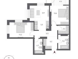 Продается 3-комнатная квартира ЖК ОСКАР, дом 2, 76.4  м&sup2;, 14390000 рублей