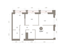 Продается 3-комнатная квартира ЖК Город на озере, 73.42  м&sup2;, 15970000 рублей
