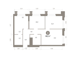 Продается 3-комнатная квартира ЖК Город на озере, 68.05  м&sup2;, 14800000 рублей