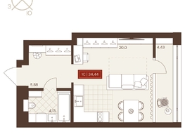 Продается Студия ЖК Невский, 34.44  м&sup2;, 6130000 рублей