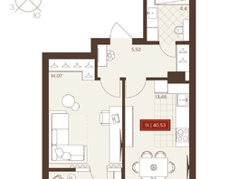 Продается 1-комнатная квартира ЖК Невский, 40.53  м&sup2;, 6700000 рублей