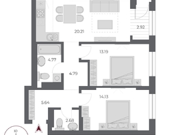Продается 3-комнатная квартира ЖК ОСКАР, дом 3, 68.3  м&sup2;, 13590000 рублей