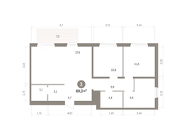 Продается 3-комнатная квартира ЖК Пшеница, дом 5.2, 89  м&sup2;, 11900000 рублей