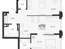 Продается 3-комнатная квартира ЖК Ясный берег, дом 20, 70.07  м&sup2;, 11619000 рублей