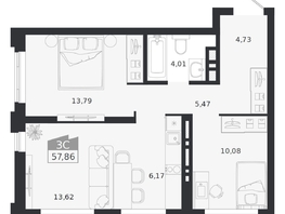 Продается 3-комнатная квартира ЖК Ясный берег, дом 20, 57.86  м&sup2;, 11222000 рублей