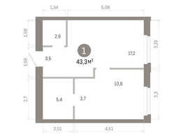 Продается 1-комнатная квартира ЖК Город на озере, 43.32  м&sup2;, 11090000 рублей