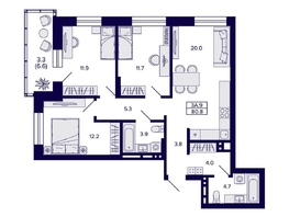Продается 3-комнатная квартира ЖК Сподвижники, дом 1, 80.8  м&sup2;, 9200000 рублей