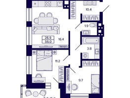 Продается 2-комнатная квартира ЖК Сподвижники, дом 1, 56  м&sup2;, 7850000 рублей