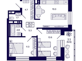 Продается 2-комнатная квартира ЖК Сподвижники, дом 1, 61.7  м&sup2;, 8100000 рублей