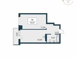Продается 1-комнатная квартира ЖК Расцветай на Зорге, дом 1 , 45.6  м&sup2;, 4760000 рублей
