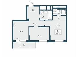 Продается 2-комнатная квартира ЖК Расцветай на Учительской, 60.3  м&sup2;, 9550000 рублей
