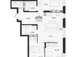 Продается 4-комнатная квартира ЖК Квартал 54, дом 1, 76.44  м&sup2;, 11591000 рублей