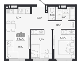 Продается 3-комнатная квартира ЖК Ясный берег, дом 33, 53.9  м&sup2;, 9029000 рублей