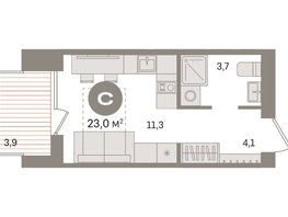 Продается Студия ЖК Пшеница, дом 2.1, 22.95  м&sup2;, 4020000 рублей