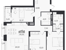 Продается 4-комнатная квартира ЖК Ясный берег, дом 10, бс 6-7, 97.37  м&sup2;, 14766000 рублей