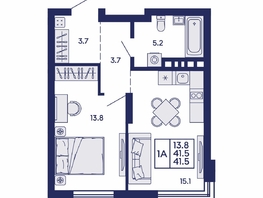 Продается 1-комнатная квартира ЖК Сила леса, корп 1, 41.5  м&sup2;, 6050000 рублей