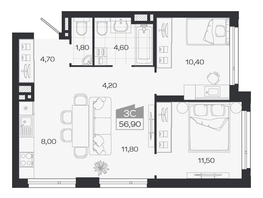 Продается 3-комнатная квартира ЖК Ясный берег, дом 33, 56.9  м&sup2;, 8309000 рублей