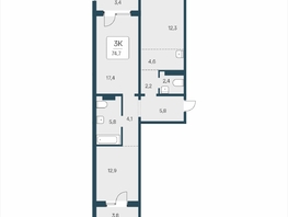 Продается 3-комнатная квартира ЖК Цветной бульвар, дом 4 сек 2, 74.7  м&sup2;, 8800000 рублей