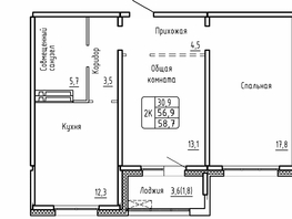 Продается 2-комнатная квартира ЖК Самоцветы, Бирюза дом 2, 58.7  м&sup2;, 7500000 рублей