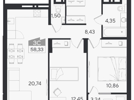 Продается 3-комнатная квартира ЖК Ясный берег, дом 10, бс 6-7, 61.74  м&sup2;, 10823000 рублей