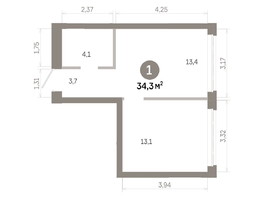 Продается 1-комнатная квартира  Квартал Молодость, дом 1, 34.3  м&sup2;, 6080000 рублей
