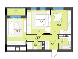 Продается 2-комнатная квартира ЖК Тайгинский парк, дом 5, 58.6  м&sup2;, 8670000 рублей