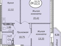 Продается 2-комнатная квартира ЖК Пролетарский, 64.23  м&sup2;, 9249120 рублей