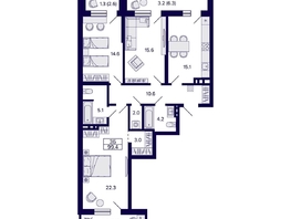 Продается 3-комнатная квартира ЖК Грандо, 99.4  м&sup2;, 15490000 рублей