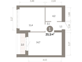 Продается 1-комнатная квартира  Квартал Молодость, дом 1, 35.52  м&sup2;, 6320000 рублей