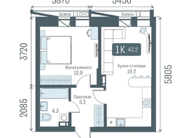 Продается 1-комнатная квартира  Кварталы Немировича, 2 очередь, 43.2  м&sup2;, 7930000 рублей