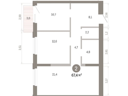 Продается 2-комнатная квартира ЖК Город на озере, 67.44  м&sup2;, 13660000 рублей
