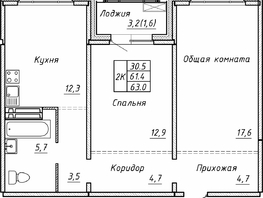 Продается 2-комнатная квартира ЖК Гренландия, Лес дом №5, 63  м&sup2;, 7750000 рублей