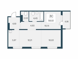 Продается 3-комнатная квартира ЖК Эко-квартал на Кедровой, дом 6, 58.82  м&sup2;, 6120000 рублей