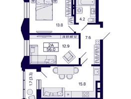 Продается 2-комнатная квартира ЖК Грандо, 56  м&sup2;, 11490000 рублей