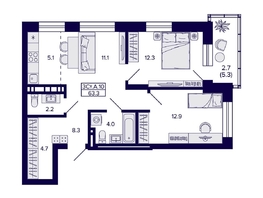 Продается 3-комнатная квартира ЖК Сподвижники, дом 1, 63.3  м&sup2;, 8350000 рублей