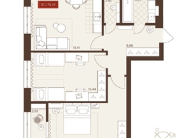 Продается 3-комнатная квартира ЖК Невский, 70.29  м&sup2;, 11050000 рублей