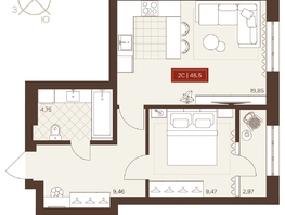 Продается 2-комнатная квартира ЖК Невский, 46.5  м&sup2;, 7450000 рублей