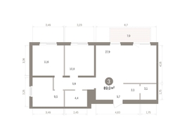 Продается 3-комнатная квартира ЖК Пшеница, дом 5.2, 89  м&sup2;, 12530000 рублей
