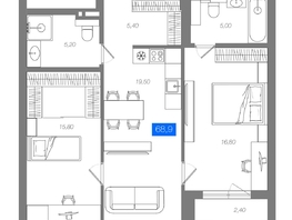 Продается 2-комнатная квартира ЖК 1956 на улице Станиславского, 68.9  м&sup2;, 10650000 рублей