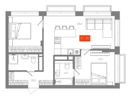 Продается 2-комнатная квартира  Квартал ЩА, сек 2.1, 61.3  м&sup2;, 11290000 рублей