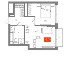 Продается 1-комнатная квартира  Квартал ЩА, сек 2.1, 38  м&sup2;, 8290000 рублей