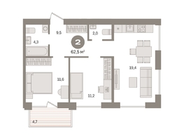 Продается 2-комнатная квартира ЖК Пшеница, дом 2.2, 62.53  м&sup2;, 9120000 рублей